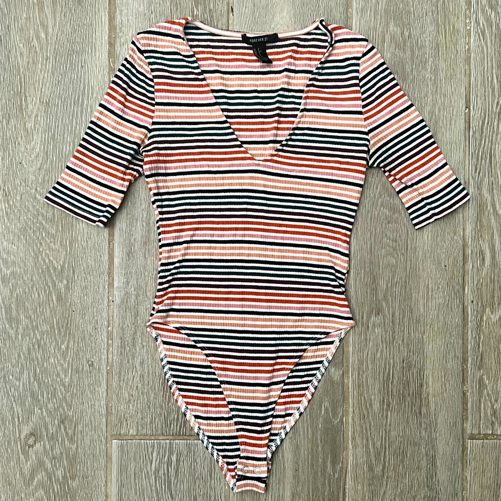 Ribbed striped bodysuit